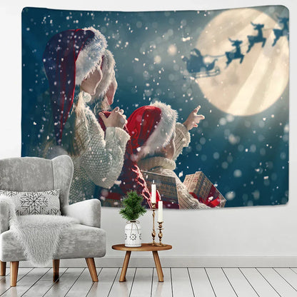 Decobites Xmas Santa Deer Tapestry Wall Hanging for Festive Home Decor