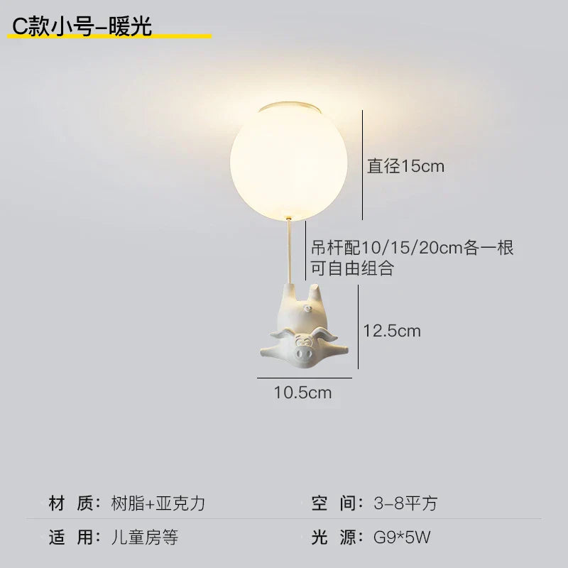 DecorBites™ Flying Pig Resin LED Ceiling Light Kids Bedroom Lamp Deco Fixtures
