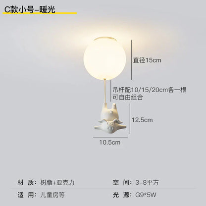 DecorBites™ Flying Pig Resin LED Ceiling Light Kids Bedroom Lamp Deco Fixtures