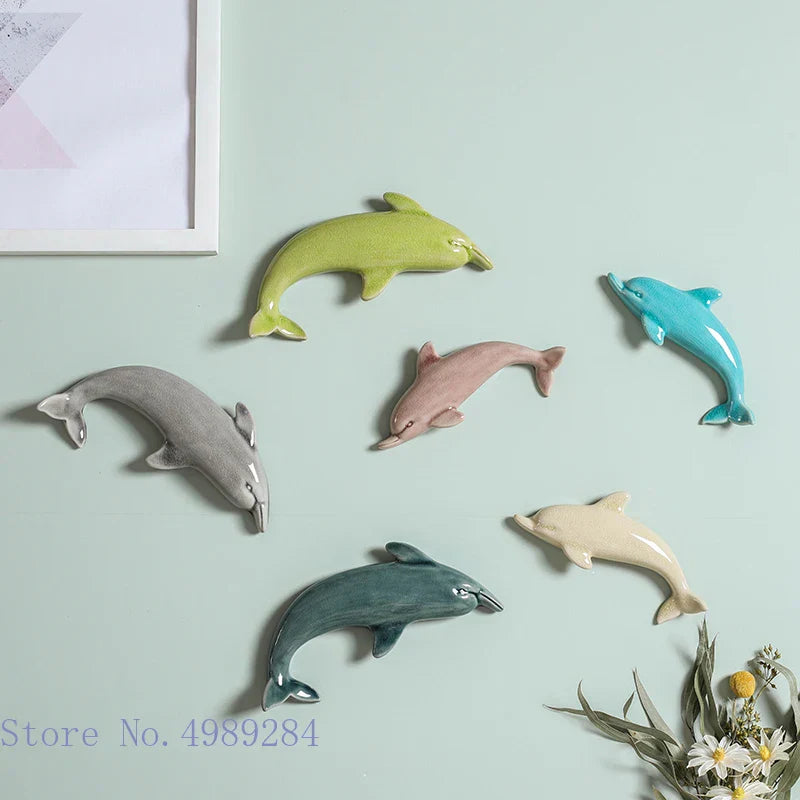 DecorBites™ Dolphin Fish Ocean Background Ceramic Wall Decoration for Children's Room