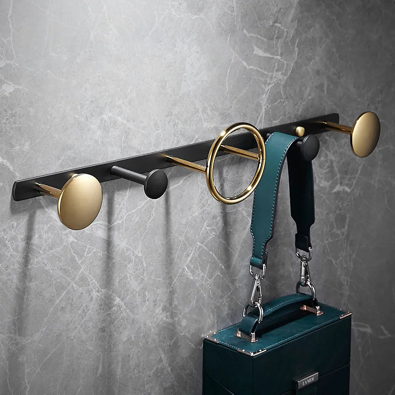 Conjunto de accesorios para baño Decorbites™ en oro y negro: estante, soporte para toallas, dispensador de papel, soporte para cepillo