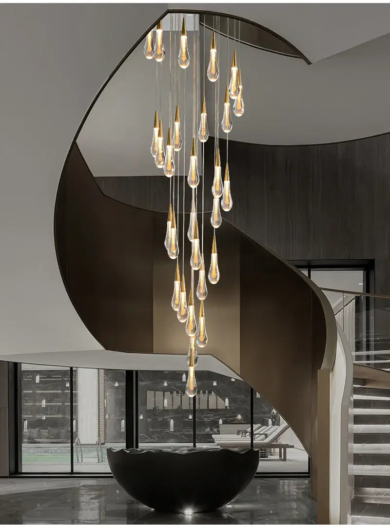 DecorBites™ Luxurious Gold Crystal Chandelier for Staircase