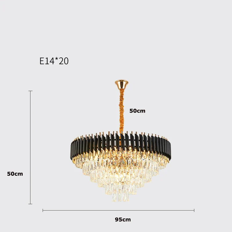 Lámpara de araña LED transparente negra cristalina DecorBites™ para vestíbulo de escalera