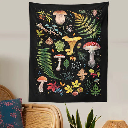 Decobites Mushroom Chart Botanical Wall Hanging for Bedroom & Living Room