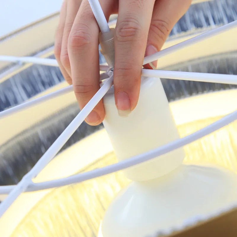 DecorBites™ Bohemian Gold Tiered Chandelier | White & Beige Cotton Thread Line | Girls Room Wedding Lighting