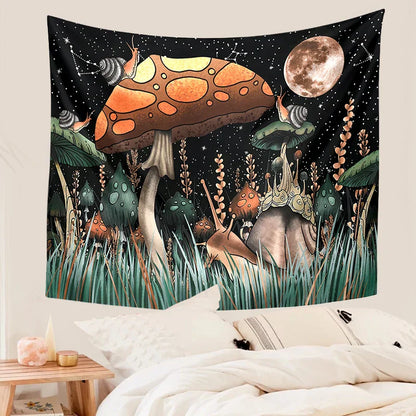 Decobites Mushroom Moon Psychedelic Snail Mandala Wall Tapestry Hippie Fantasy Decor