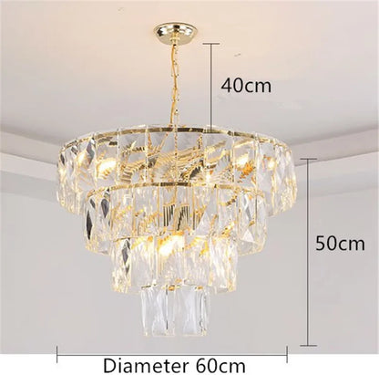 DecorBites™ Gold Steel Crystal LED Pendant Light Fixture Luxe Round Hanging Lamp