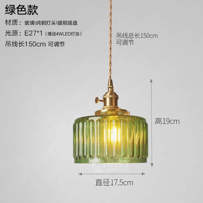 DecorBites™ Green Glass Pendant Light Switch Bar Bedroom Copper Hanging Lamp