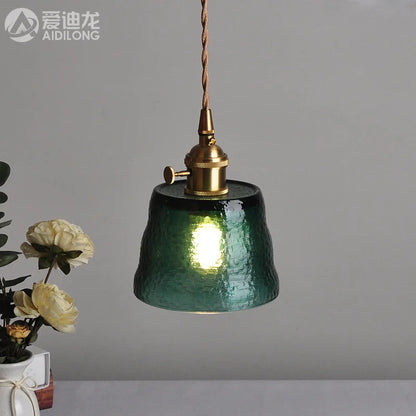 DecorBites™ Green Glass LED Pendant Light - Japanese Style Nordic Copper Hanging Lamp