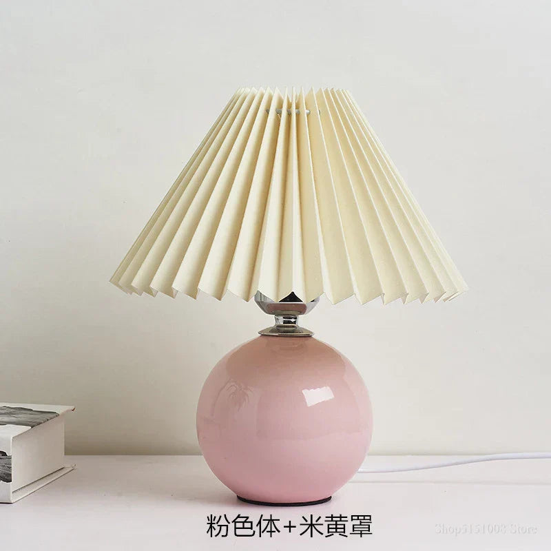 DecorBites™ Japanese Ceramic Table Lamps Living Room Pleated Skirt Lampshade Warm Bedroom Lighting