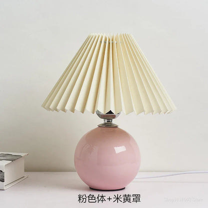 DecorBites™ Japanese Ceramic Table Lamps Living Room Pleated Skirt Lampshade Warm Bedroom Lighting