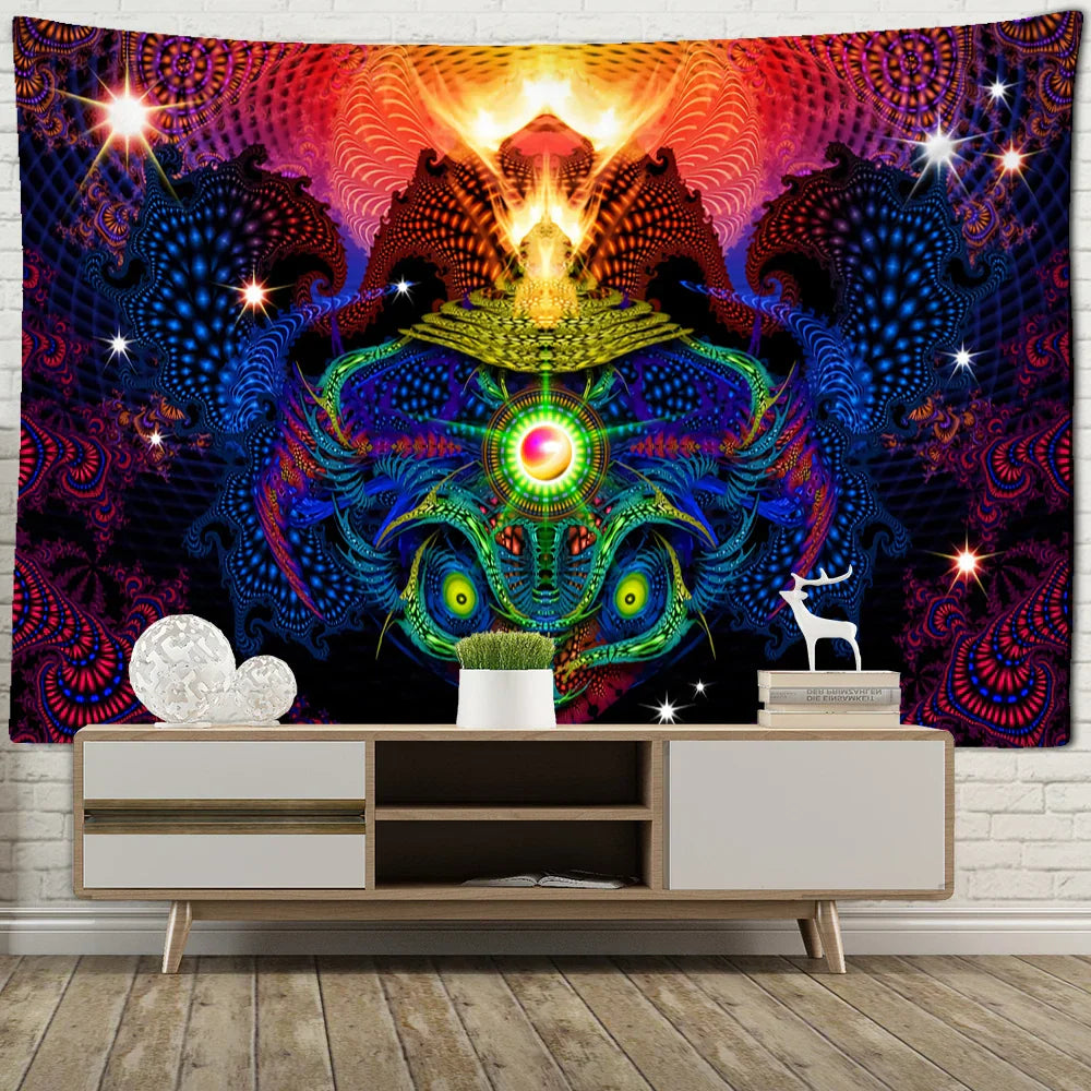 Psychedelic Eyes Tapestry Witchcraft Abstract Colorful Grim Reaper Hippie Home Decor by Decobites