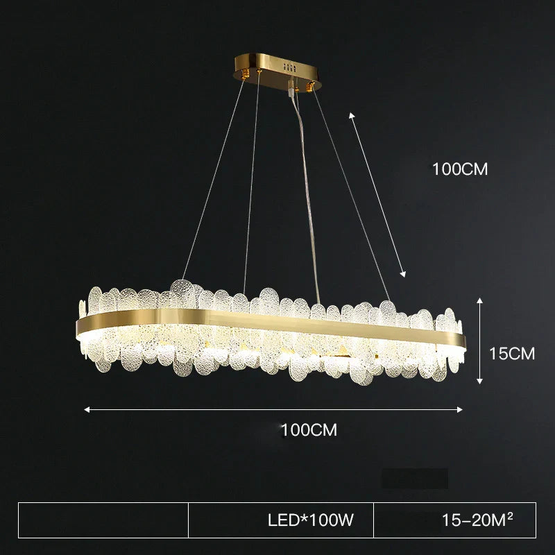 Gold LED Dining Chandelier Frosted Glass 80cm