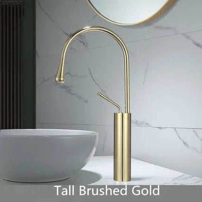 DecorBites™ Brushed Gold Brass & Marble Bathroom Sink Faucet