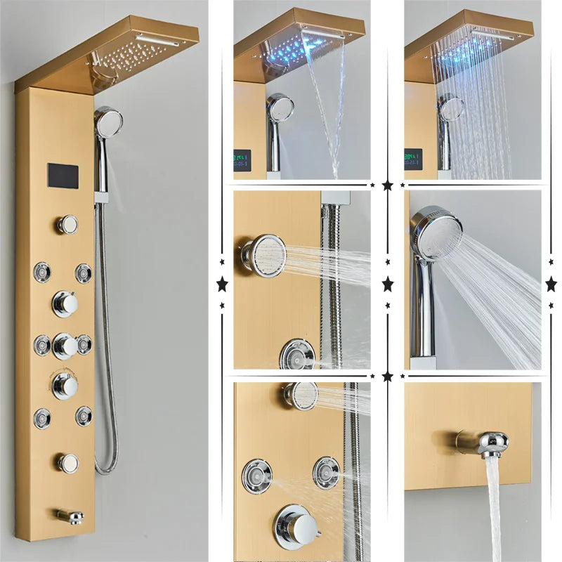 حوض استحمام مع خلاط عمودي من DecorBites™ LED مزود بشاشة درجة حرارة وتدليك.