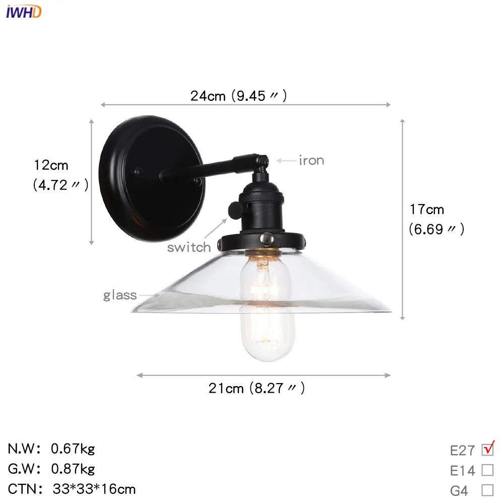 DecorBites™ Glass Ball Wall Light Switch Hallway Bathroom Mirror Stair Black Wall Sconce