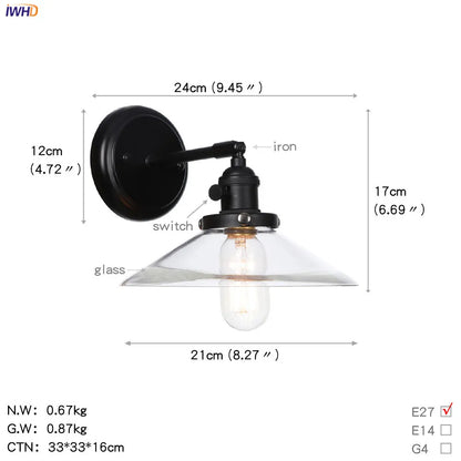DecorBites™ Glass Ball Wall Light Switch Hallway Bathroom Mirror Stair Black Wall Sconce