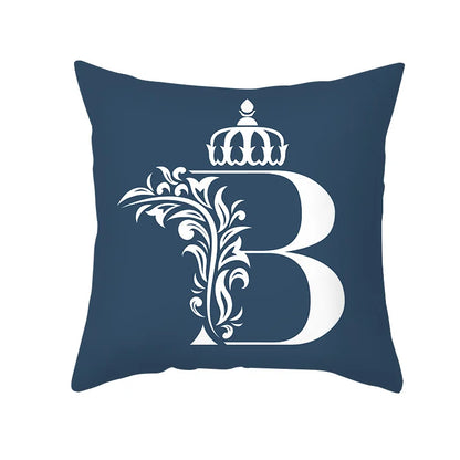 DecorBites™ Blue Letter Pillowcase Solid Color Fleece Sofa Cushion, 45x45CM