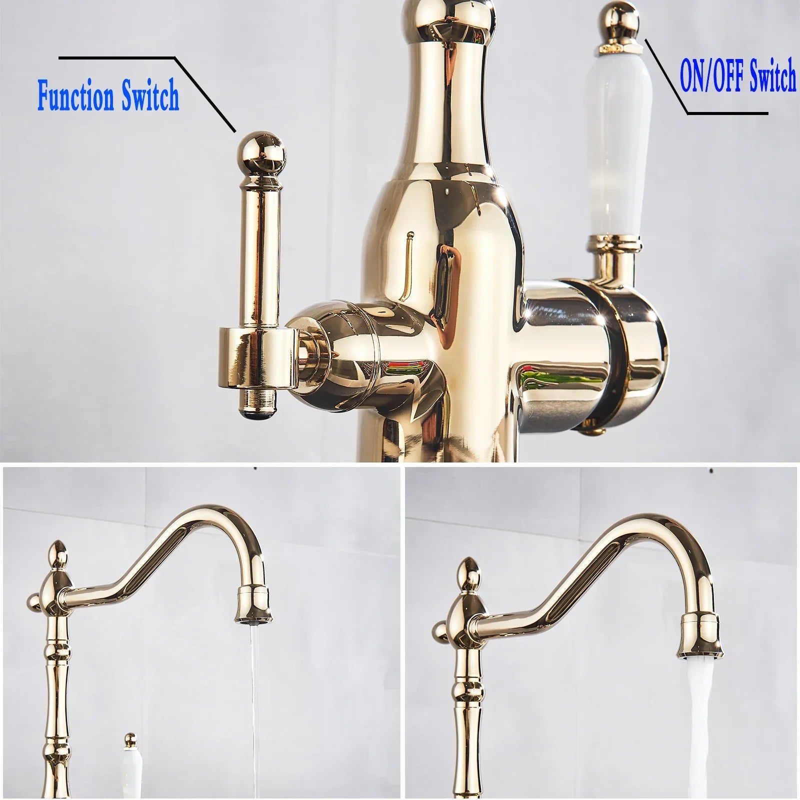 Decorbites™ Gold Küchenfilterarmatur mit 360° Drehung und dualen Wasserfunktionsmodi