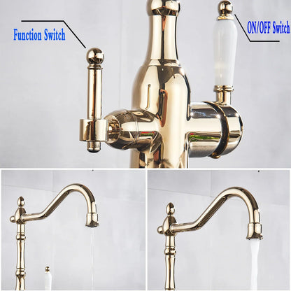 Decorbites™ Grifo de Filtro para Cocina de Oro con Rotación de 360° y Modos Duales de Función de Agua