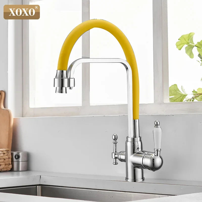 Decorbites™ Grifo de cocina montado en cubierta negra con rotación de 360° y filtro de agua pura