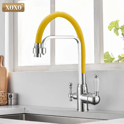 Decorbites™ Grifo de cocina montado en cubierta negra con rotación de 360° y filtro de agua pura