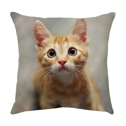 DecorBites™ Cute Cat Face Decorative Cushion Cover Soft Linen Pillow for Home Sofa