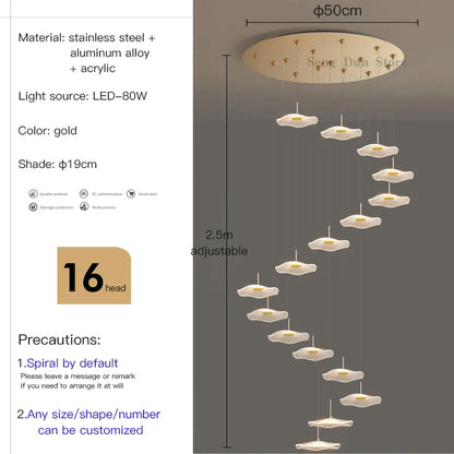 DecorBites™ Lotus Leaf Tea Art Spiral Staircase Chandelier - Chinese Style Pendant Light