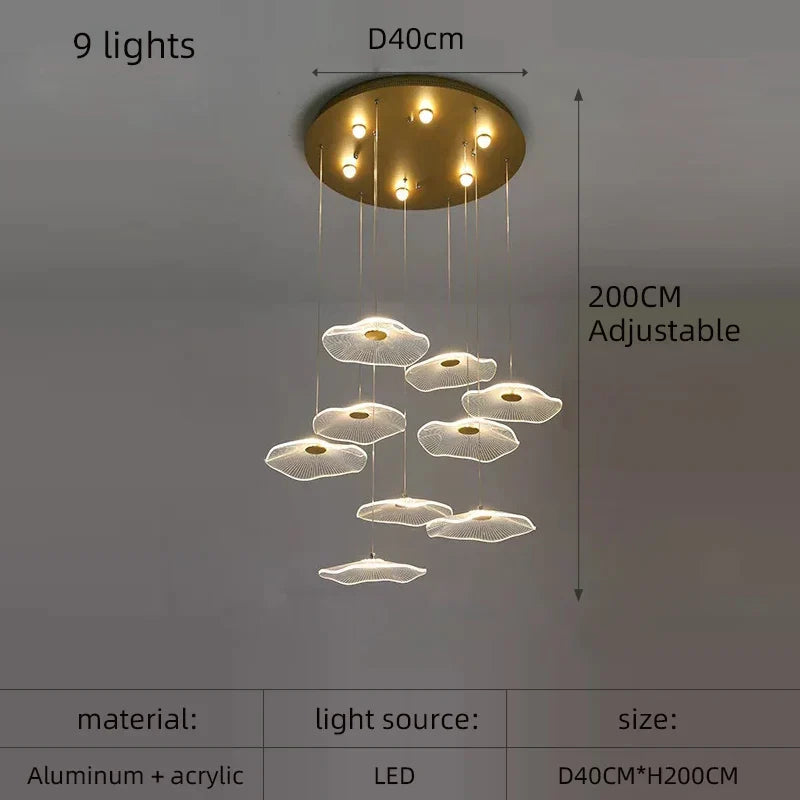 DecorBites™ Lotus Leaf Acrylic Nordic LED Chandelier for Restaurant Living Room Hotel Villa