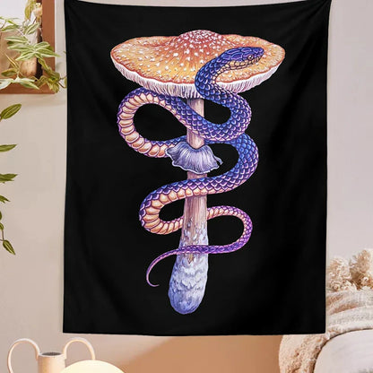 Decobites Mushroom Snake Chart Tapestry: Colorful Aesthetic Wall Hanging for Home Decor