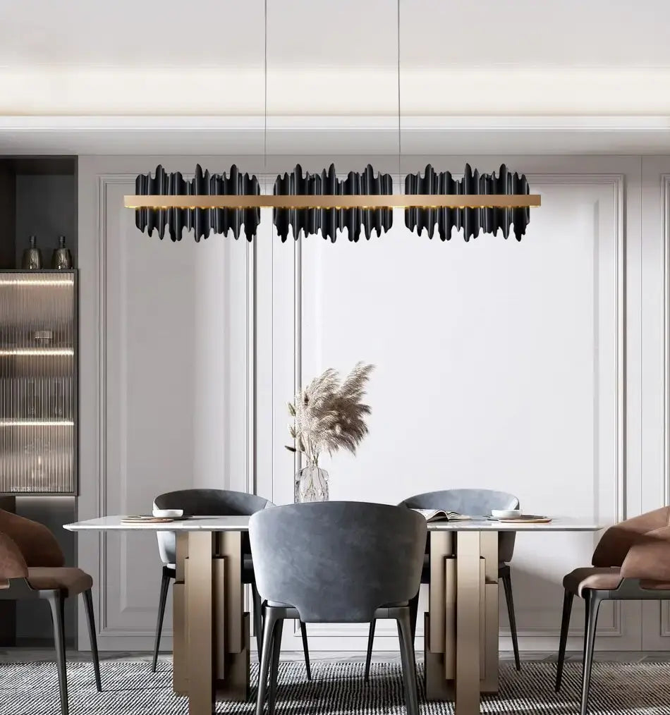 Modern gold and black iceberg led chandelier lighting featuring a sleek wave-like design ideal for dining room use.