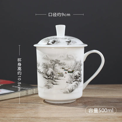 ReadStar China Jingdezhen Ceramic Tea Cup Bone China 500ml Cup With Lid Household Office Conference Cup Customization Cup