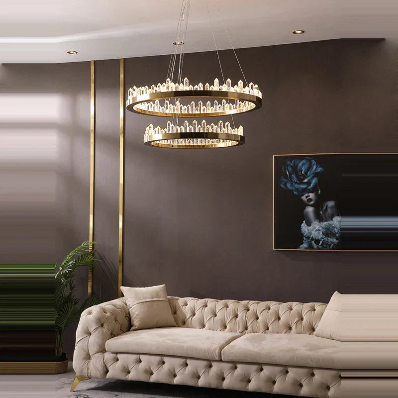 DecorBites™ Golden Crystal LED Chandelier for Modern Dining Room