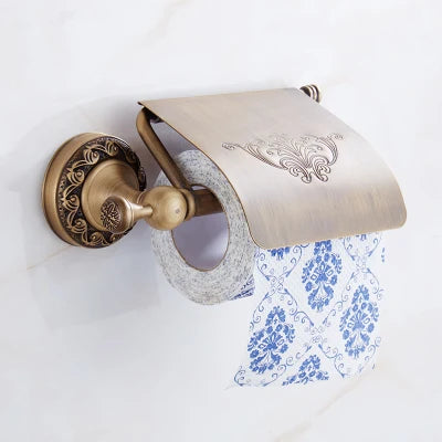 DecorBites™ Brass Antique Bath Hardware Set: Towel Rack, Paper Holder, Towel Hanger, Toilet Brush Holder
