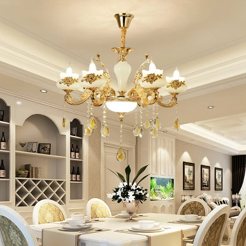 Lámpara de Araña LED de Cristal Oro Decorbites™: Iluminación Elegante para Sala de Estar, Hotel o Salón de Villa