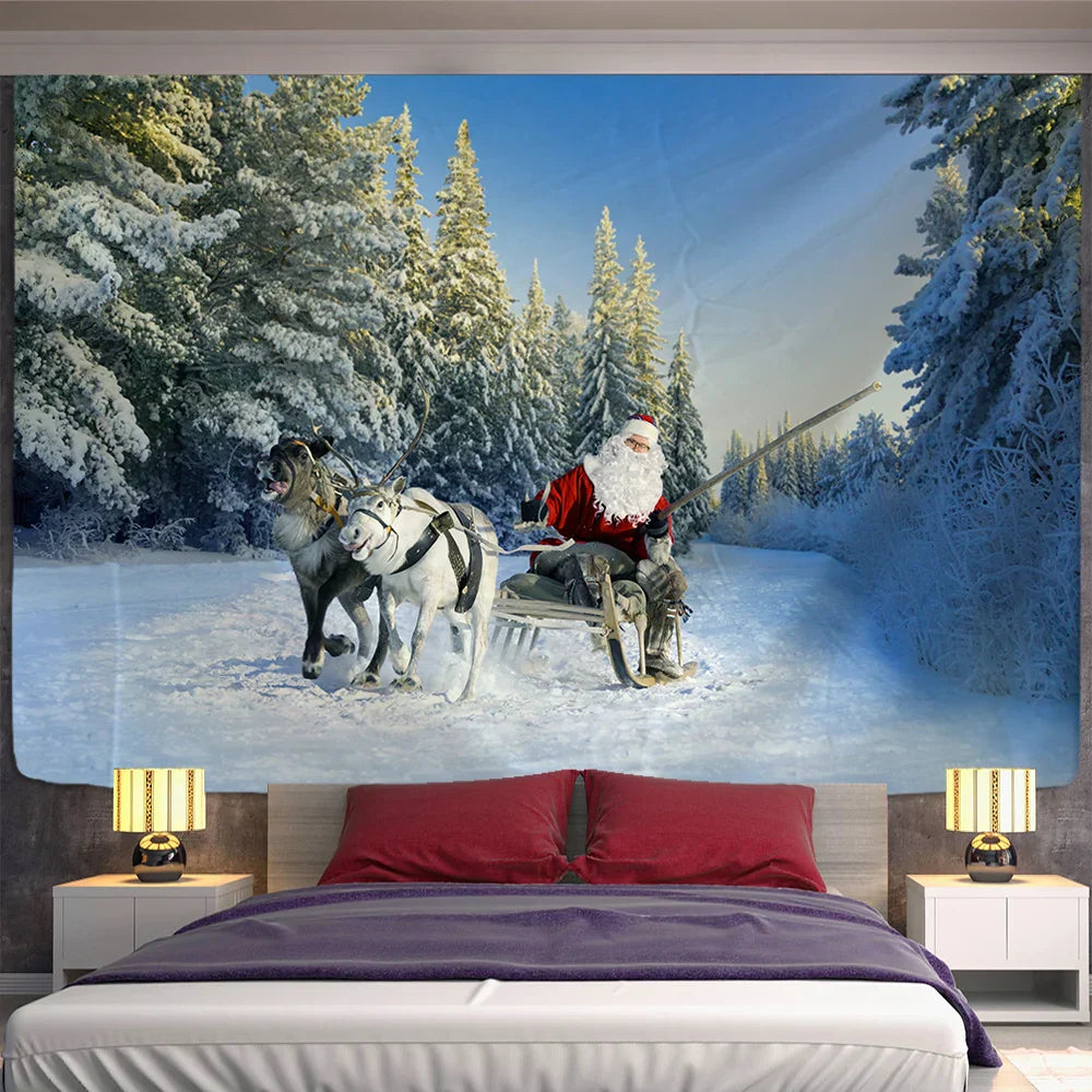 Decobites Xmas Santa Deer Tapestry Wall Hanging for Festive Home Decor