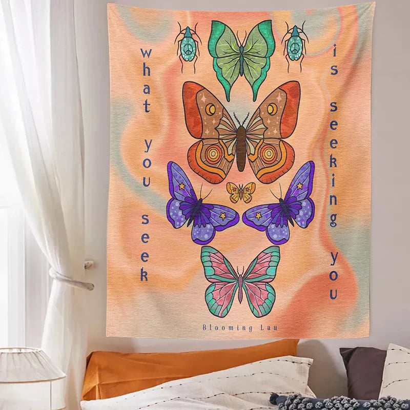 Decobites Sunshine Butterfly Tapestry - Retro Psychedelic Flower Wall Hanging