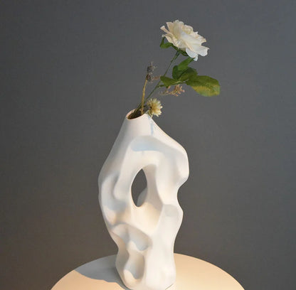 DecorBites™ Black & White Abstract Ceramic Vase - Handcrafted Hollow Out Hole Design