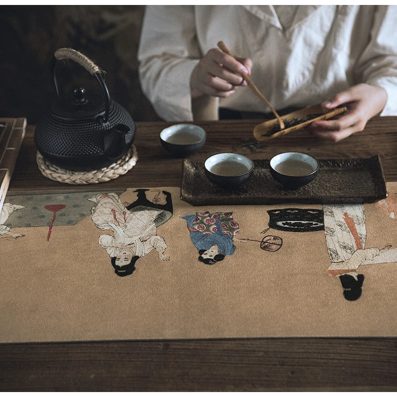 DecorBites™ Chinese Painting Women Print Table Runner Handmade Traditional Chic Decor
