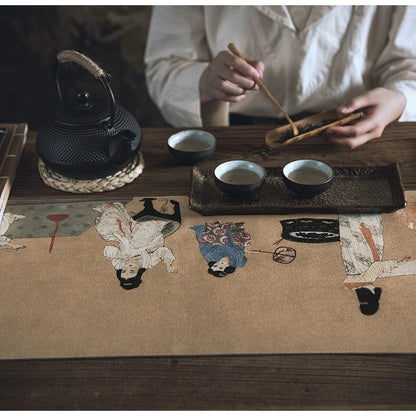 DecorBites™ Chinese Painting Women Print Table Runner Handmade Traditional Chic Decor