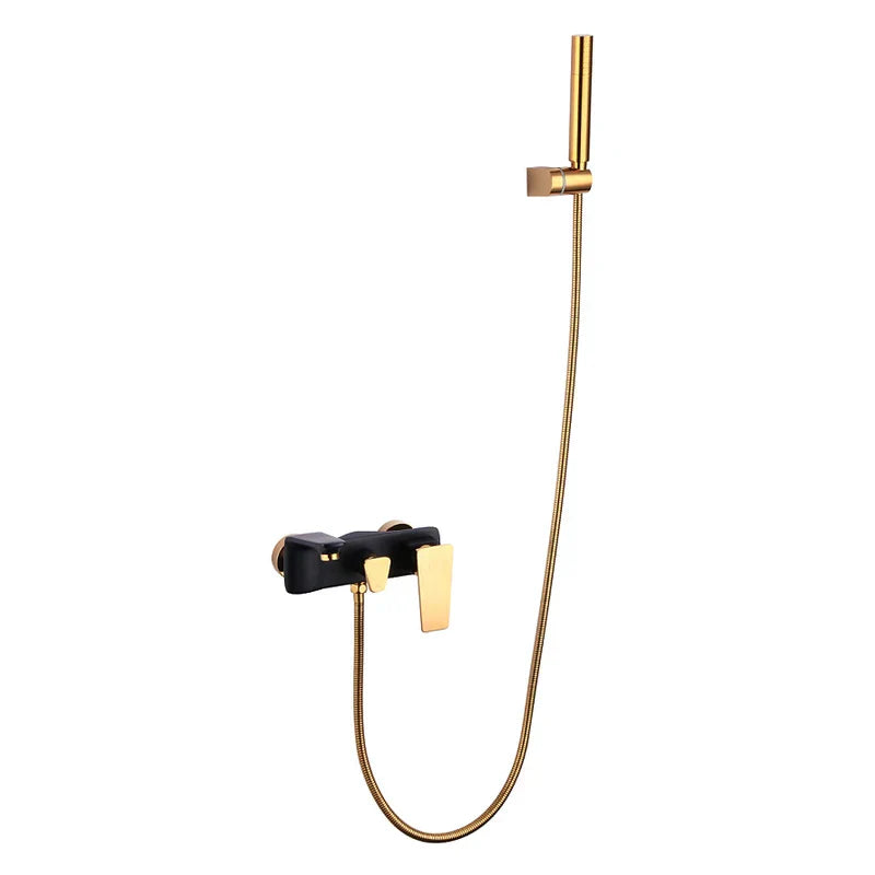 DecorBites™ Gold & White Wall Mounted Bathtub Faucet, Brass Bath Shower Mixer