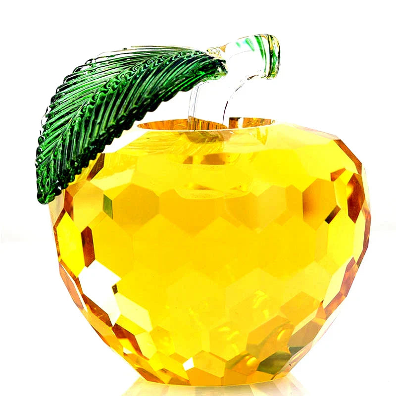 Adornos DecorBites™: Figura de pisapapeles de cristal amarillo con forma de manzana 3D - Decoración para escritorio de oficina