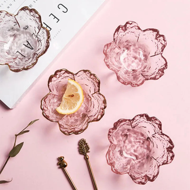Platos de cristal estilo japonés Decorbites™ con borde dorado - Juego de 3 | Cuencos pequeños para condimentos o postres