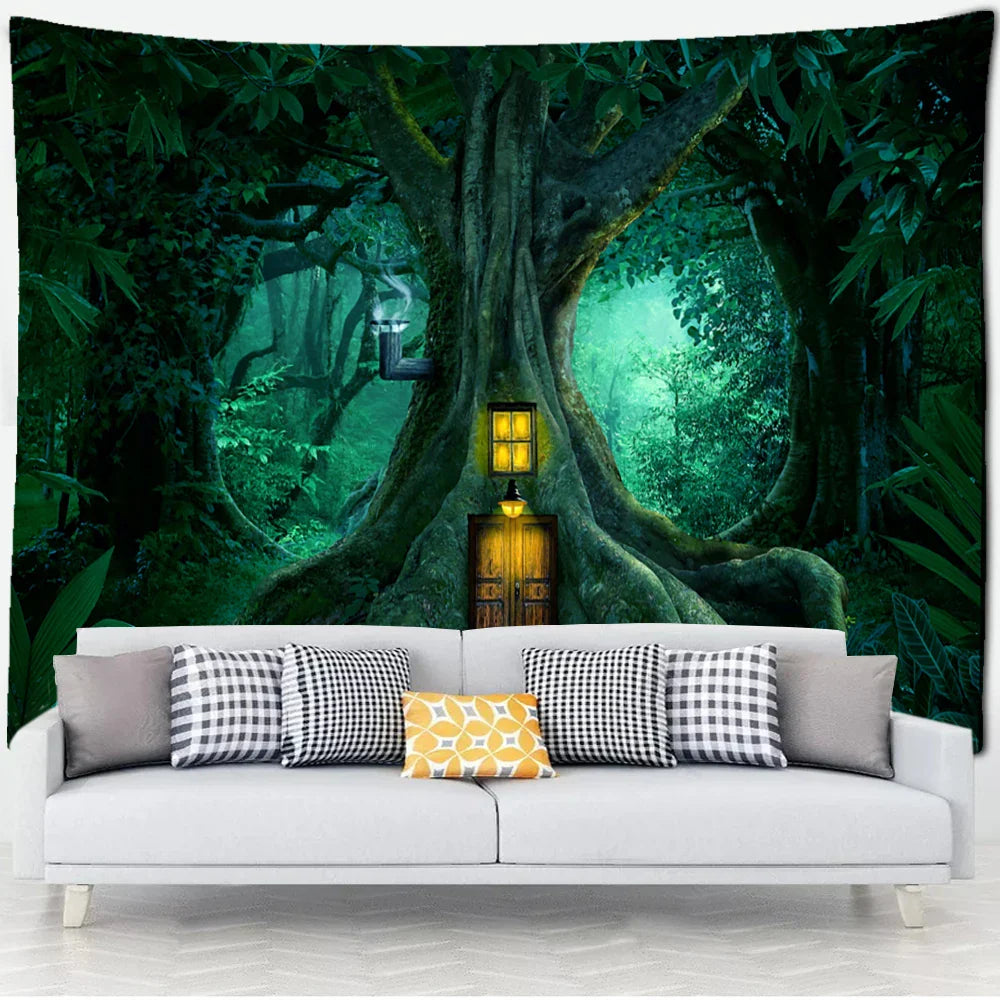 Dream Forest Tapestry Wall Hanging Bohemian Psychedelic Witchcraft Hippie Home Decor by Decobites