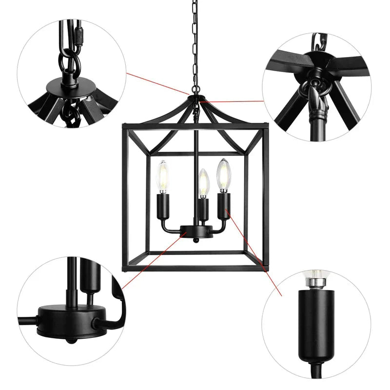 DecorBites™ Black Farmhouse Chandelier for Dining Kitchen Living Room E14 Lamp
