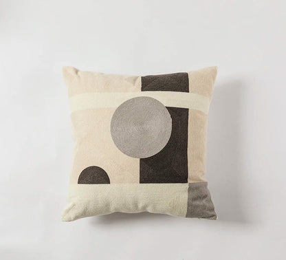 Juego de fundas de cojín DecorBites™ con bordado geométrico - Cuadrado abstracto azul, café, amarillo y gris