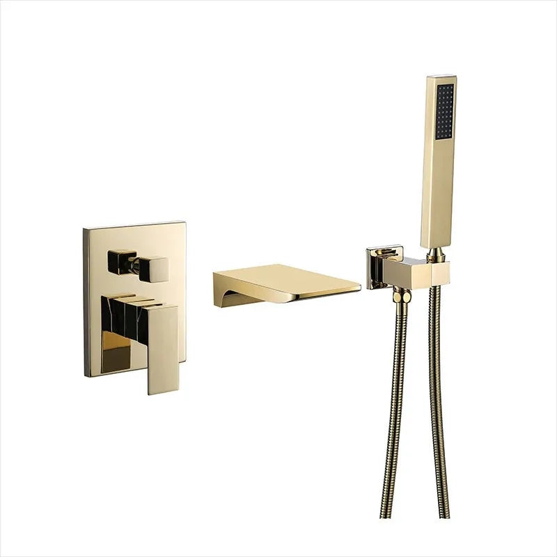 DecorBites™ Gold Bathtub Shower Faucet Set with Handheld Waterfall & Mixer Tap