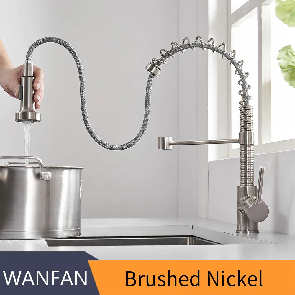 DecorBites™ Brush Brass Kitchen Faucet Single Lever Pull Out Spring Spout Mixer Tap