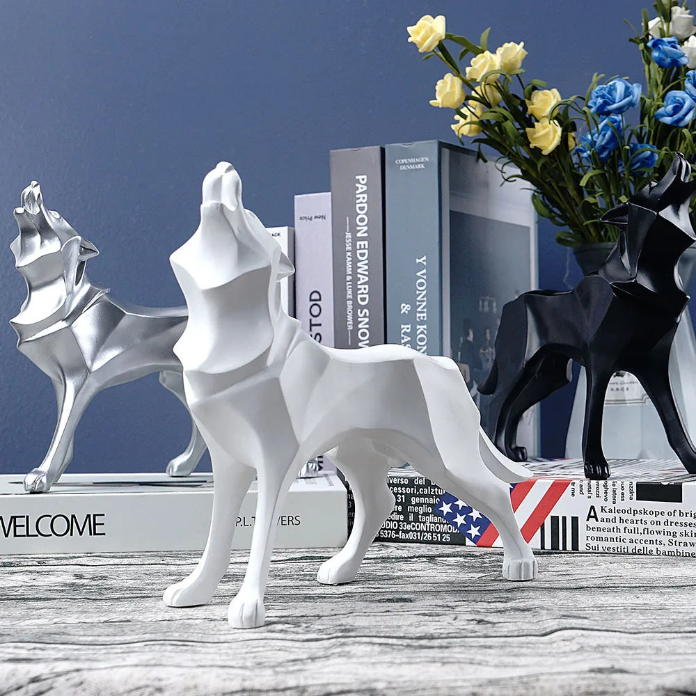 ديكوربايتس™ تمثال ذئب هندسي مصنوع من الراتنج، تمثال حيوان تجريدي، ديكور منزلي، منحوتة