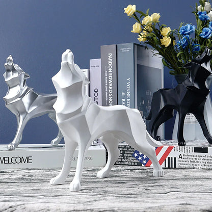 ديكوربايتس™ تمثال ذئب هندسي مصنوع من الراتنج، تمثال حيوان تجريدي، ديكور منزلي، منحوتة